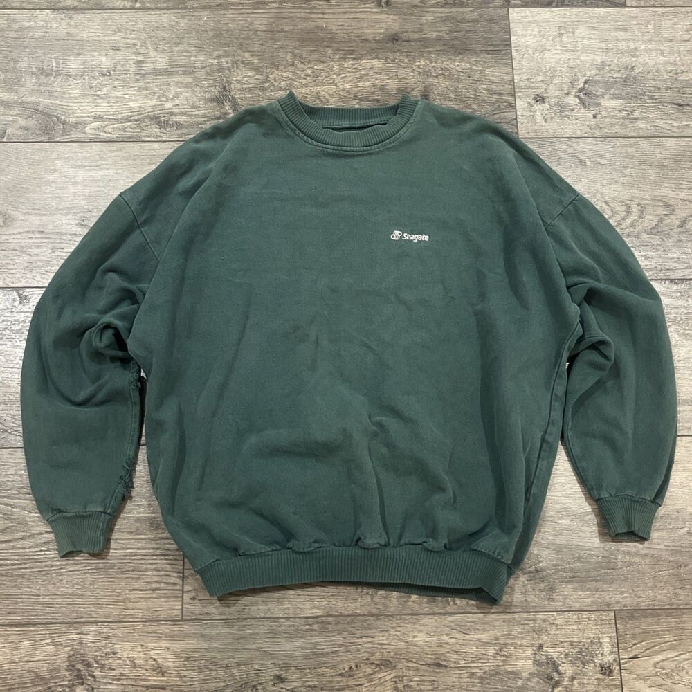 Vintage 90s Time Out Oversized Sweatshirt Seagate Green Distressed - Men’s XL
